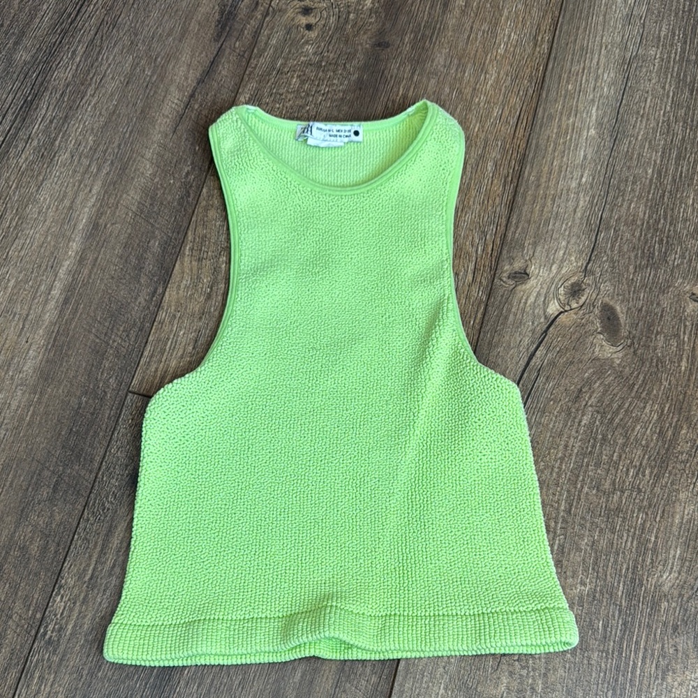 Zara Neon Lime Green Cropped Tank Top